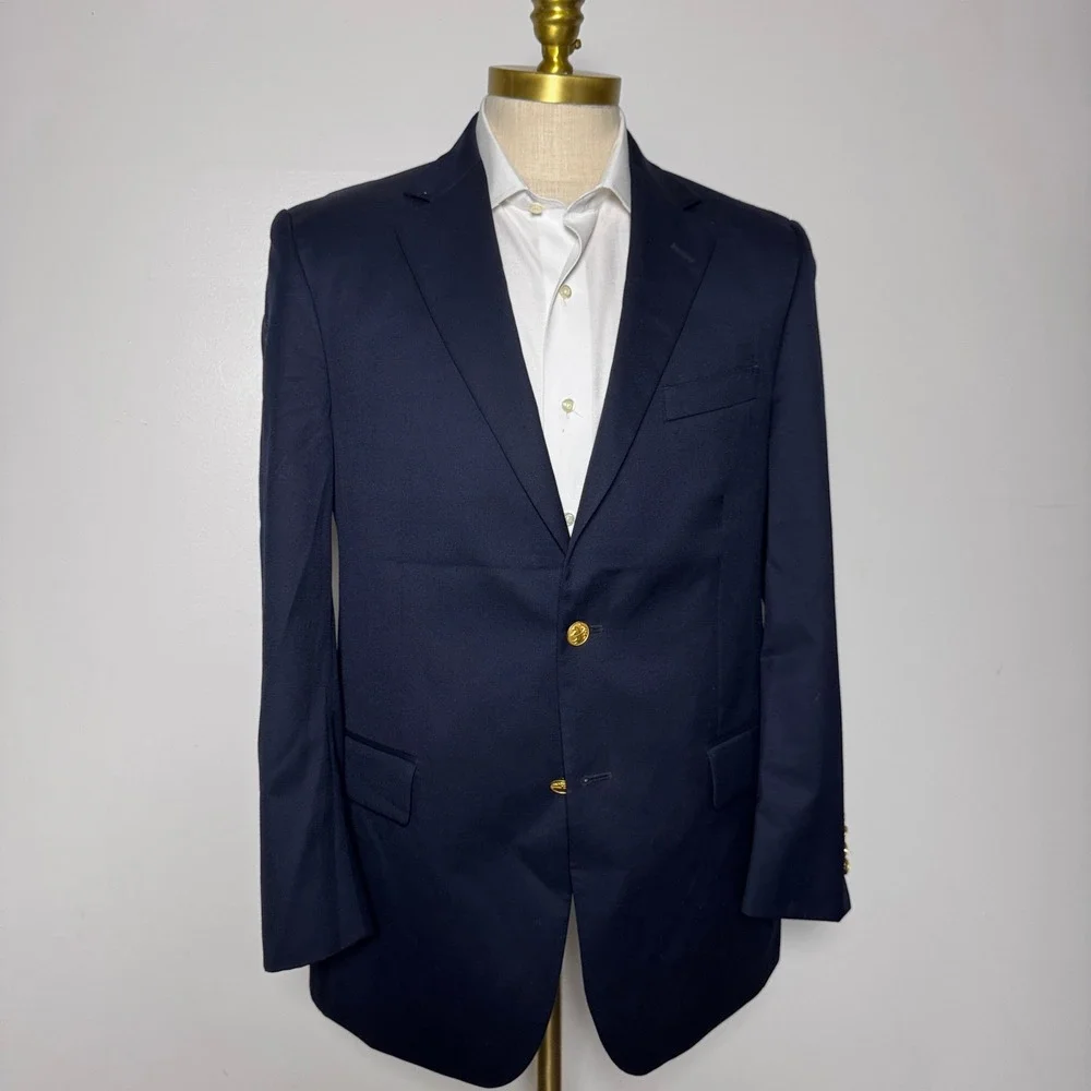 Brooks Brothers Blazer Mens 40R Navy Blue Solid Gold Crest Buttons Wool 346 - Picture 1 of 6